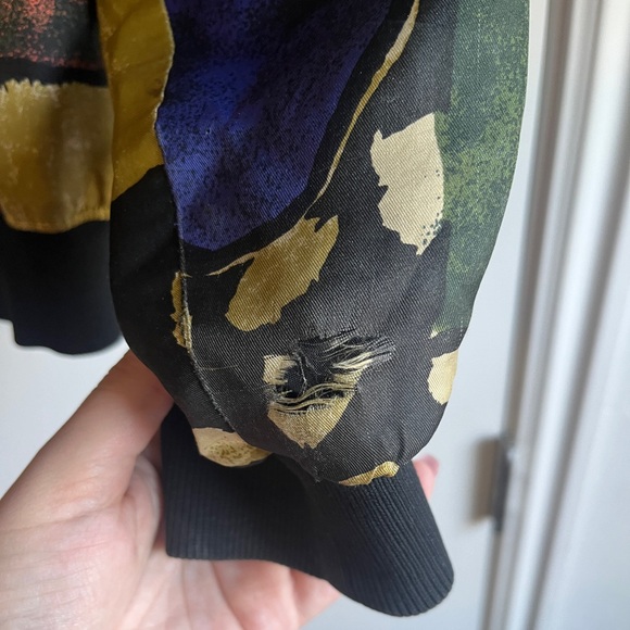 Vintage GOOUCH Bomber Jacket 100% Silk 90’s Abstract Print Full Zip - Picture 8 of 9